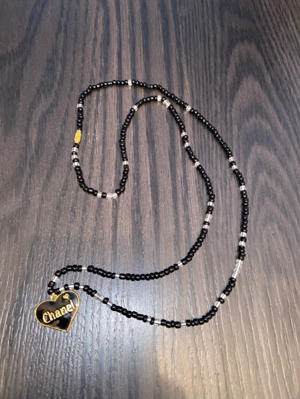 Luxury Black Beaded waist beads with Gold Heart Logo Pendant- 33.5 inches